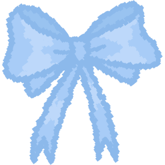 A drawing of a puffy blue bow with thin ties coming away from the knot.